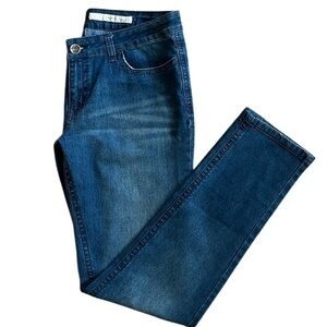 DKNY WOMENS MID RISE KNIT DENIM STRAIGHT LEG BLUE JEANS SIZE 14